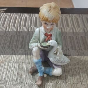 Charming Figurine of Boy with Goose - Multicolor